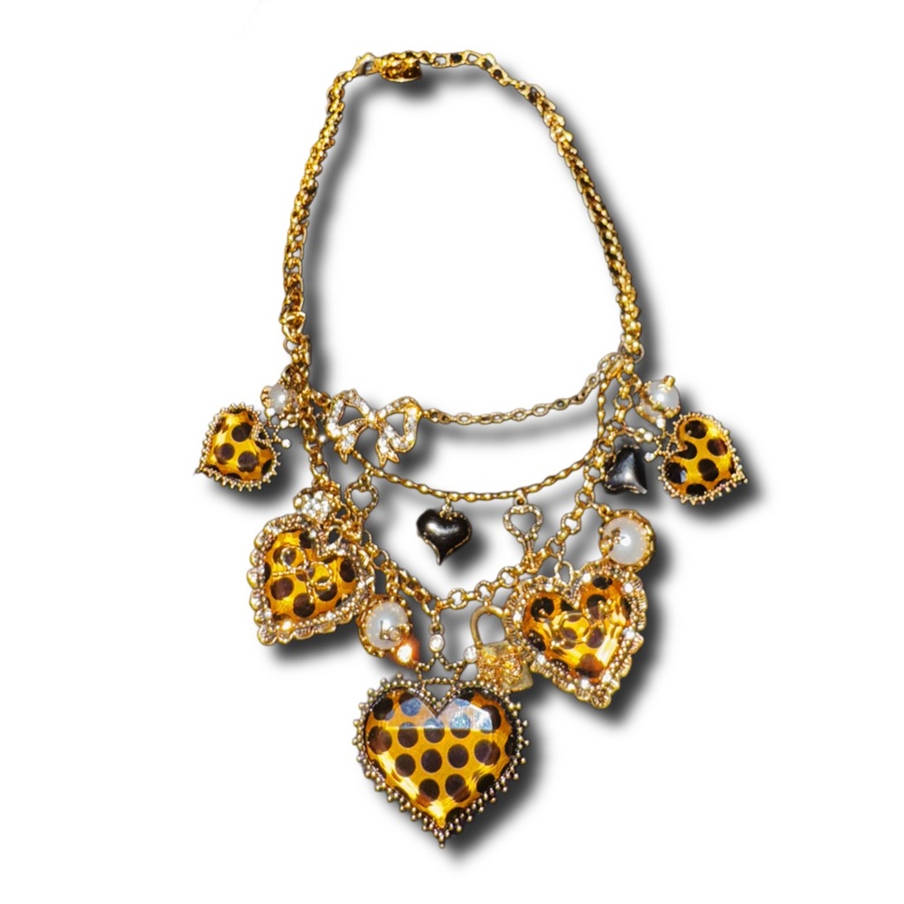 Vintage Betsey Johnson Lucite Heart & Locks Polka Dot Multi charm necklace - Picture 12 of 12